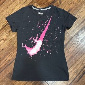 Nike Black Tee with Pink Splash Design